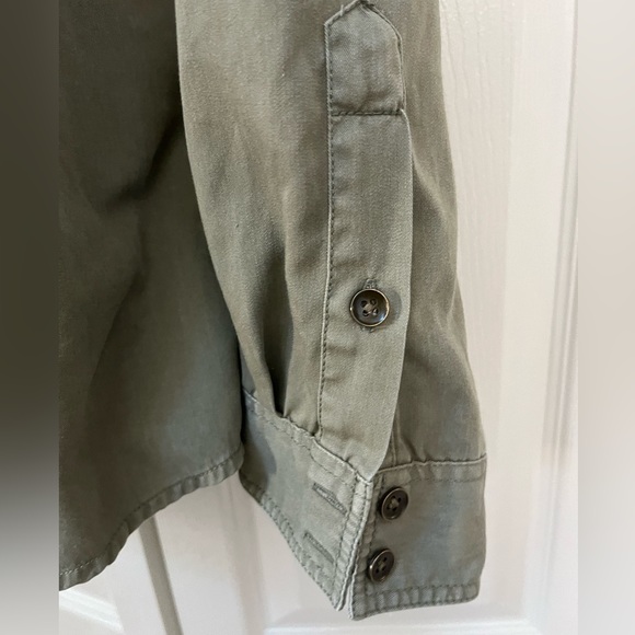 EUC - Torrid Size 2 - Army Green/ Gray Button Down Denim Shirt - Picture 2 of 4